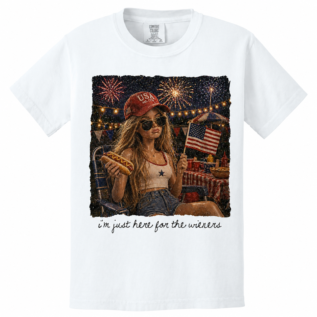 2026 FUNNY DOLL FACE 4TH OF JULY, JUST HERE FOR THE WIENERS