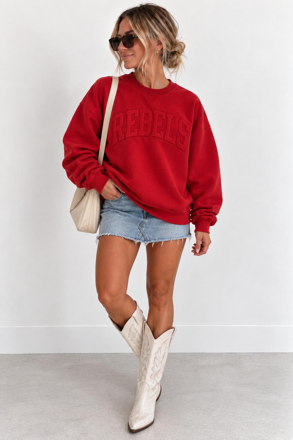 2026 REBELS EMBOSSED SWEATSHIRT - RED