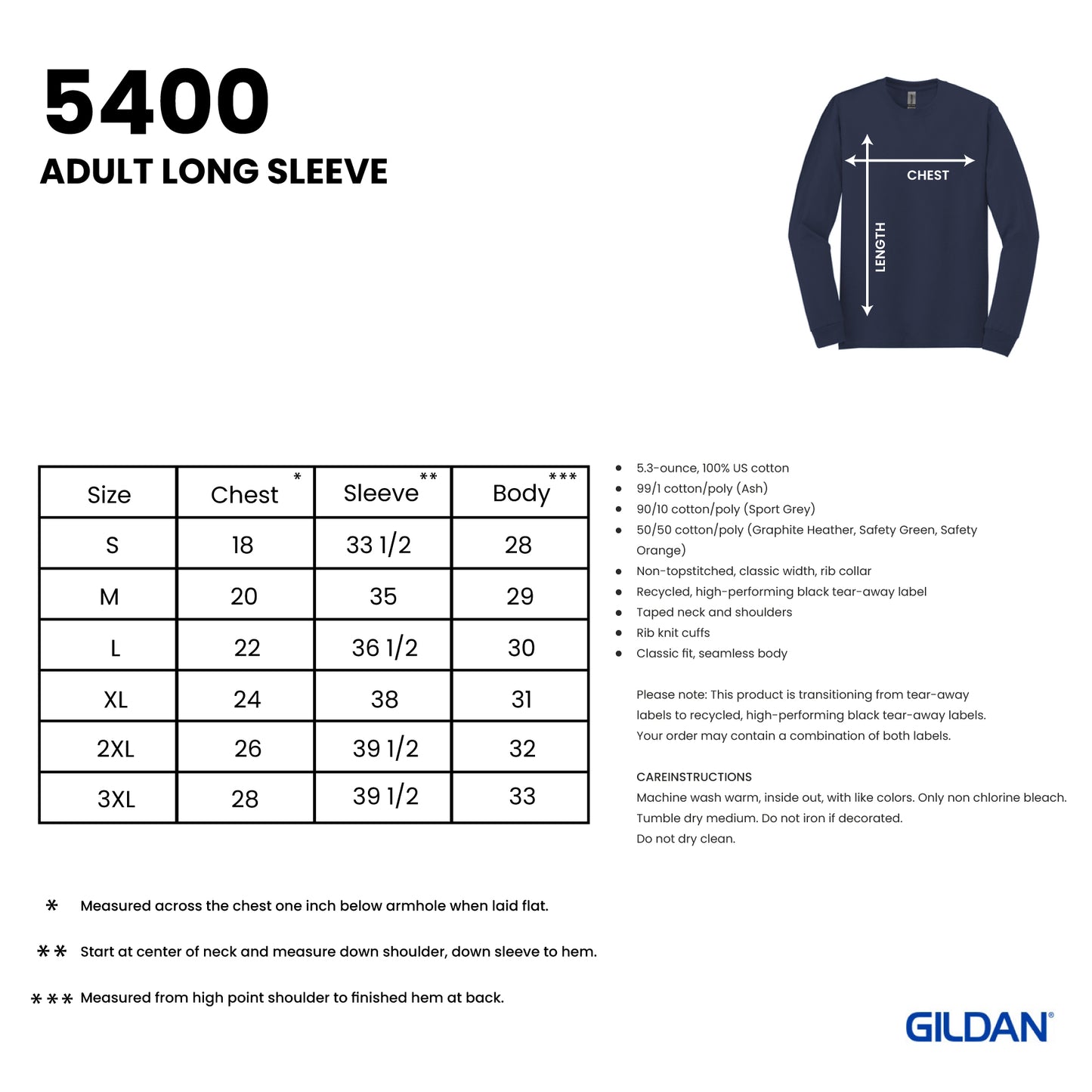 5400 | Adult Gildan Long Sleeve