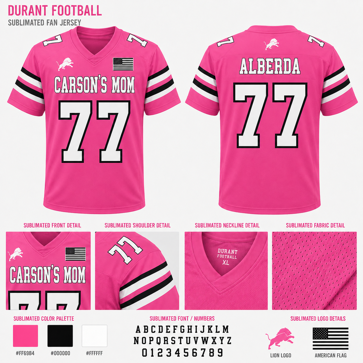 2026 DURANT FOOTBALL REPLICA JERSEY - PINK
