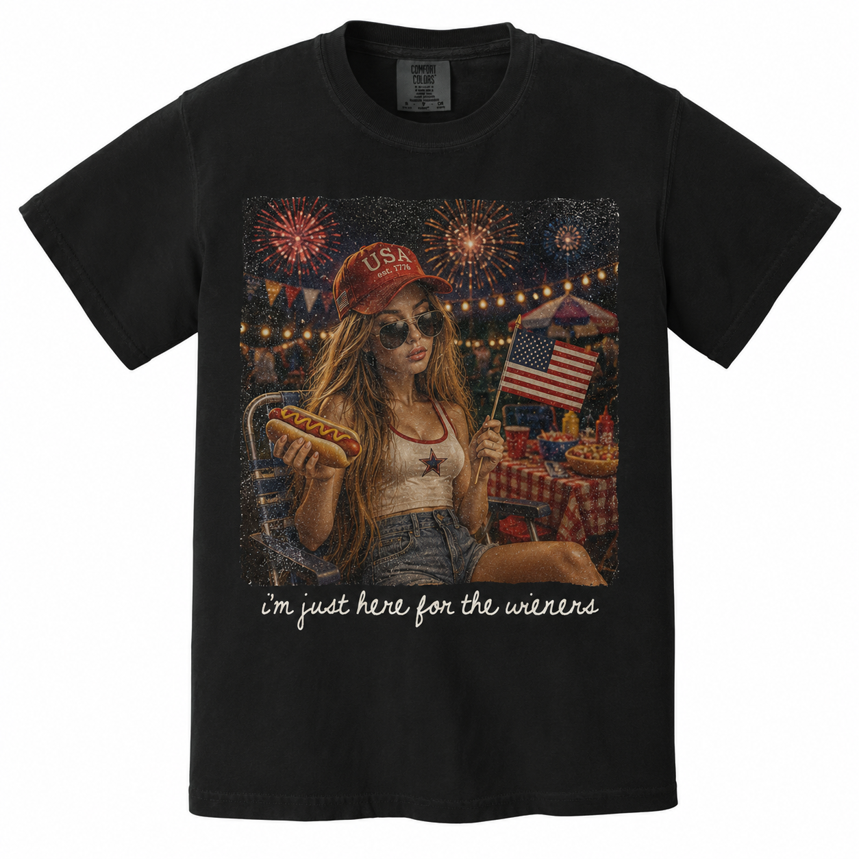 2026 FUNNY DOLL FACE 4TH OF JULY, JUST HERE FOR THE WIENERS