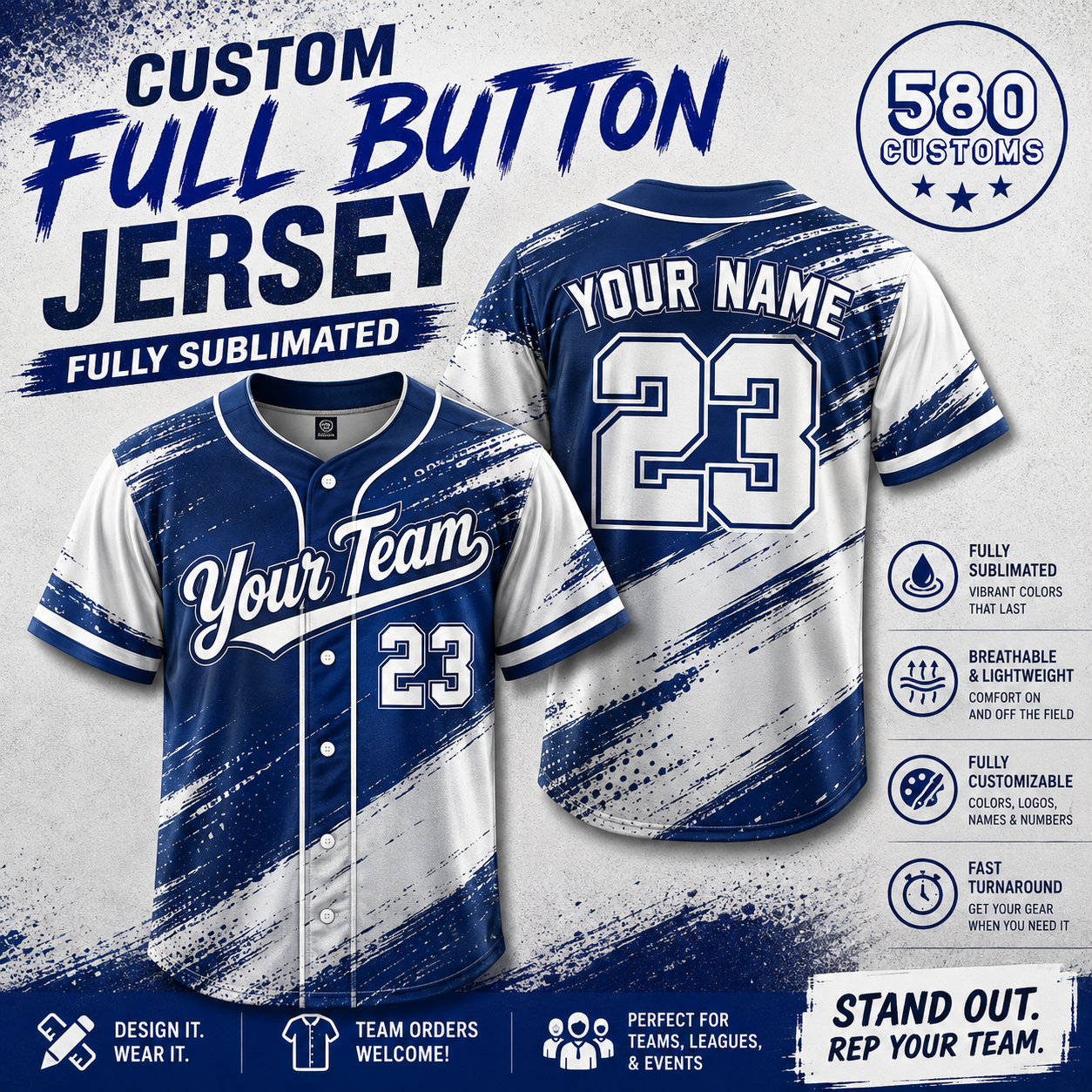 Custom Sublimated Full Button Jersey