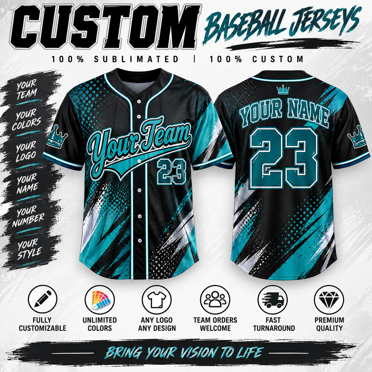 Custom Sublimated Full Button Jersey
